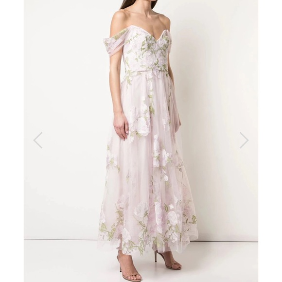 Marchesa Notte Cold-Shoulder Embroidered Tulle Dress - Picture 2 of 4